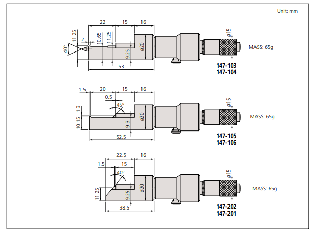 Mitutoyo Can Seam Micrometers Series 147 Dimension