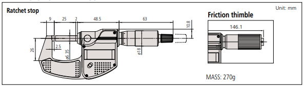 Digimatic Micrometer Series 293 MDC-MX Lite Dimension