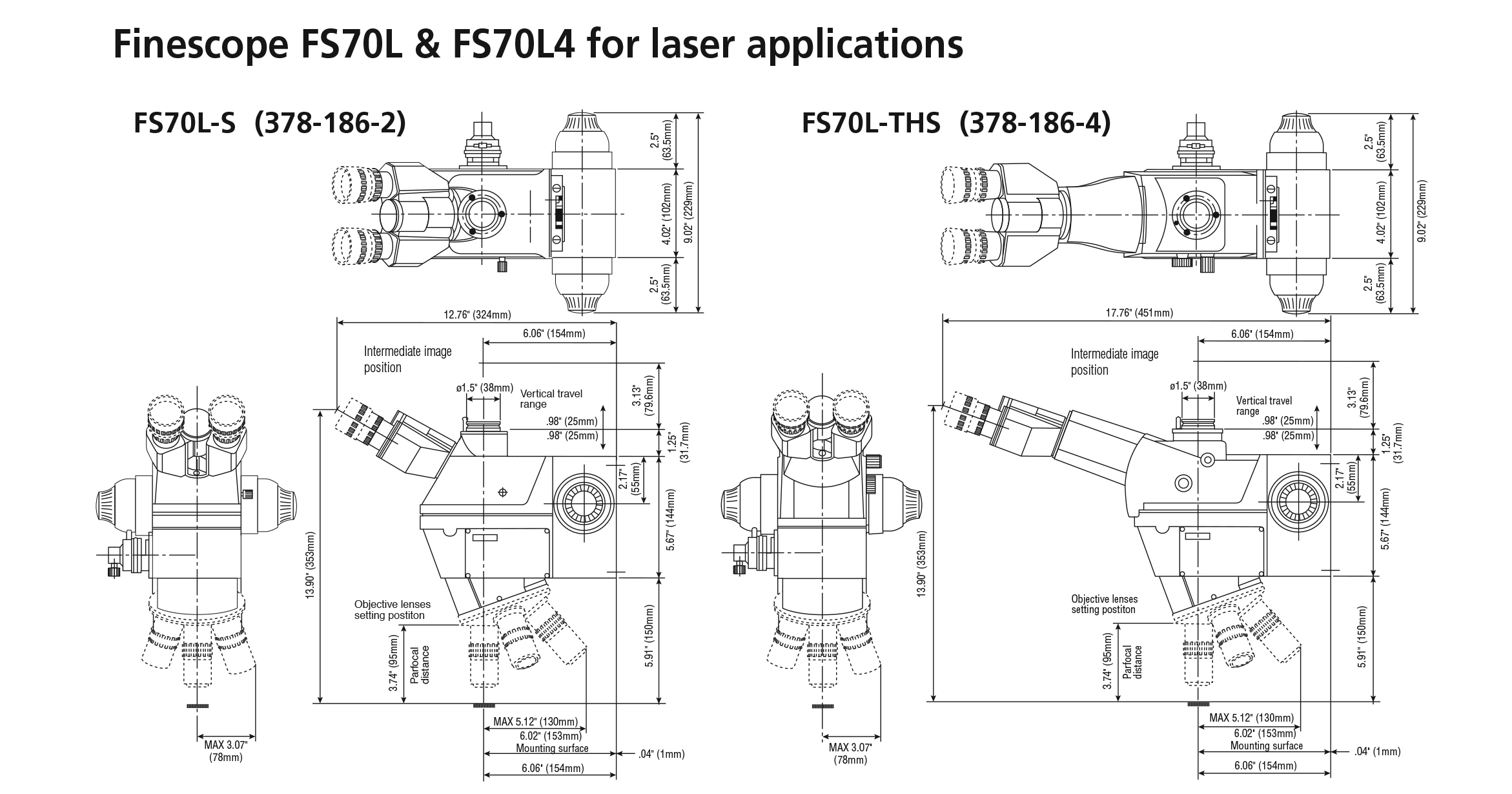 Mitutoyo FS70L & FS70L4 Series 378 Semiconductor Inspection Microscopes Dimension