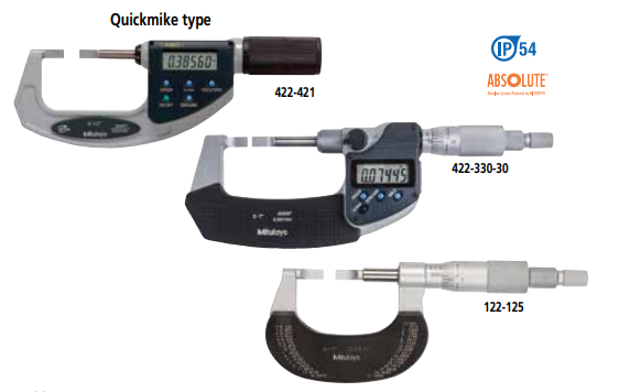 Mitutoyo Blade Micrometers - Series 422, 122 - Non-Rotating Spindle