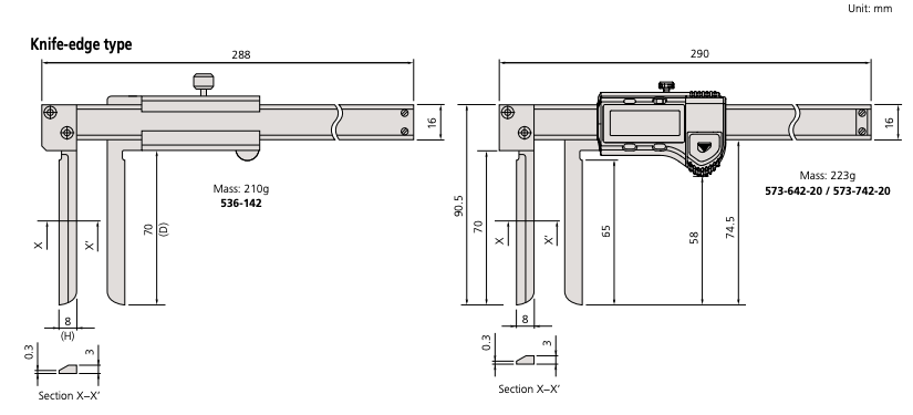 Mitutoyo ABSOLUTE Inside Caliper Series 573,536-Knife-edge Dimension