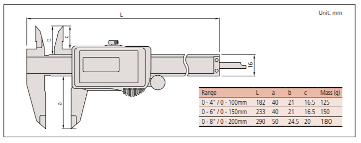 Mitutoyo ABSOLUTE Super Caliper SERIES 500-No battery or origin reset needed Dimension